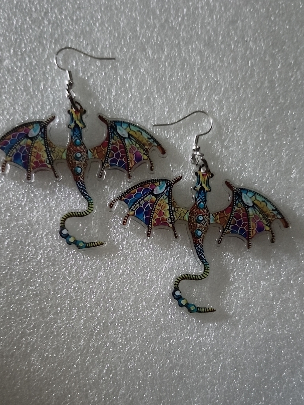 Hand Crafted Multicolor Mosaic Dragon Dangle Earrings